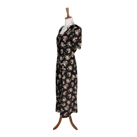 Vintage 1990s Floral Button Front Tie back Cottagecore Maxi Dress L - Picture 7 of 9